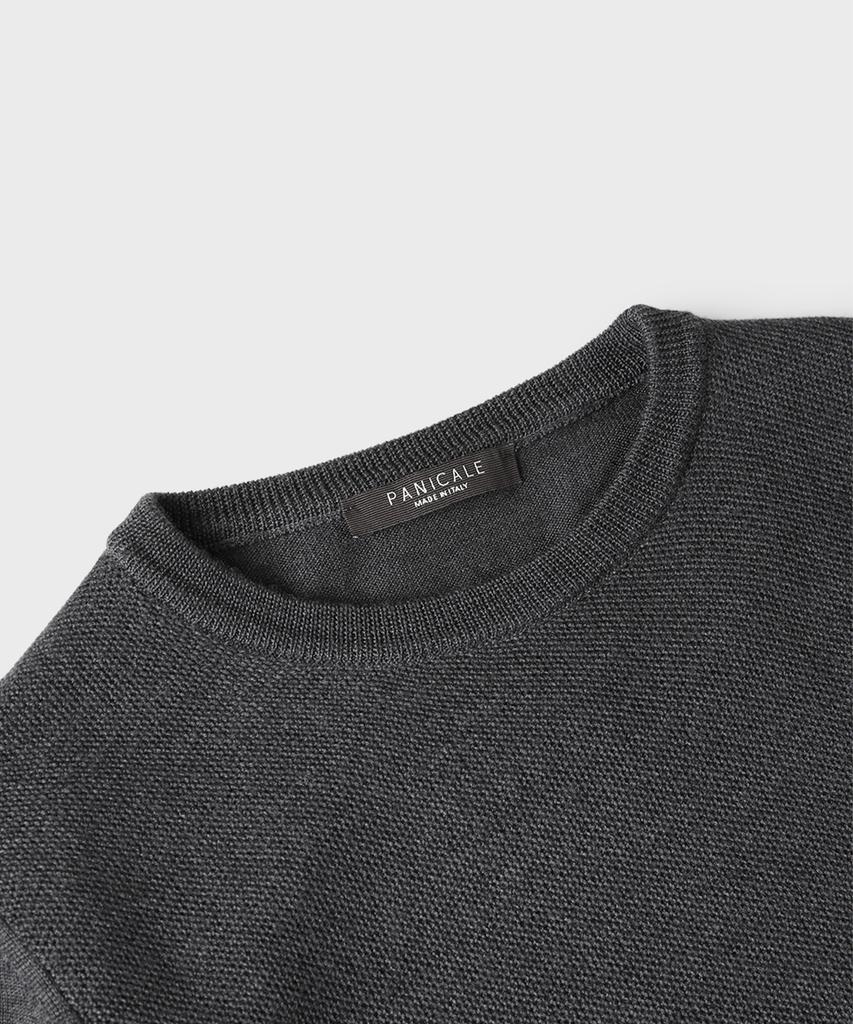 PANICALE Black 100% Merino Wool Crew Neck Knit