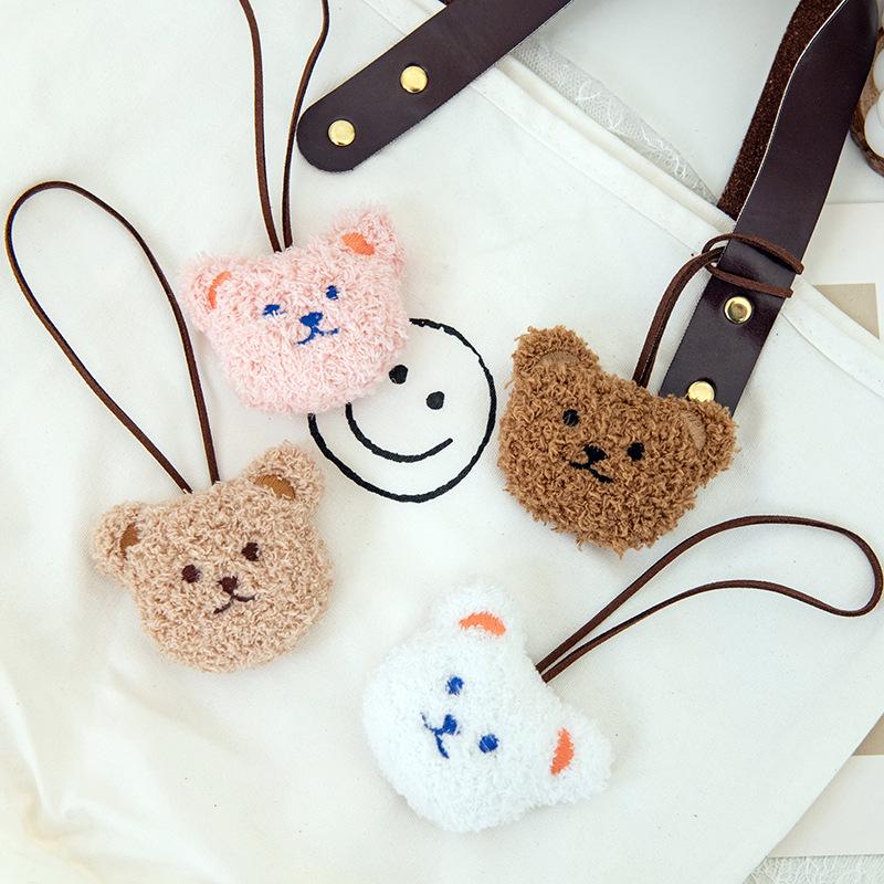 Korean Cute Bear Head Doll Keyring & Name Tag Pendant for Kids' Backpacks