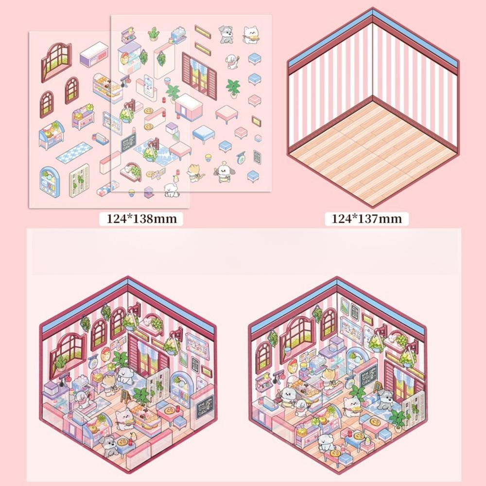 3D PET Sticker Cute Cartoon Miniature Scene 3D Landscaping Stickers DIY Cabin Scene Stacking And Pasting Hand Account Gif