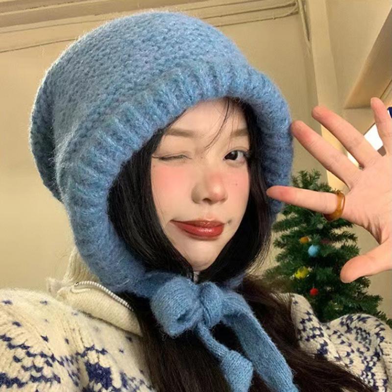 1Pc Autumn And Winter Ear Protection Street Style Knitted Hat Women'S Retro Dual-Use Bag Warm Wool Hat