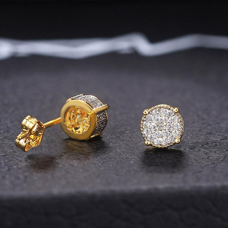 Fashion Round Shape Studs Earrings Statement Earring Copper Texture Ear Studs Ear sAccessory Present for Woman and Girls