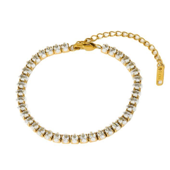 European and American Ins Light Luxury Zircon Tennis Chain Necklace Bracelet 18K Gold Stainless Steel High-end Jewelry Women
