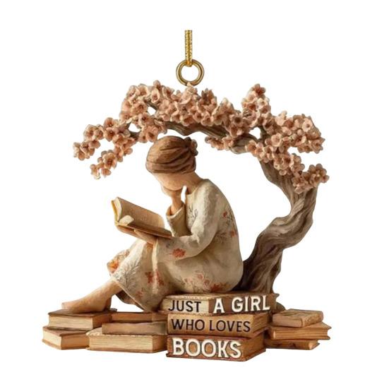 Just A Girl Who Loves Book Christmas Ornament 2D Flat Acrylic Reading Lovers Hanging