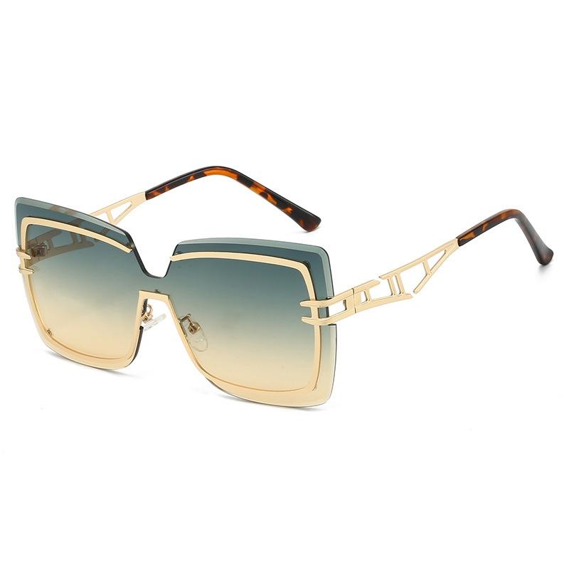 New Luxury Frameless Gradient Square Women Sunglasses  Brand Double Beam Hollow Frame Design Men Trendy Sun Glasses Uv400