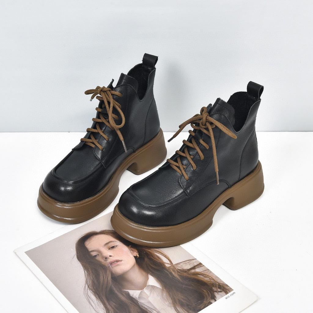 Thick-soled Martin boots women's autumn and winter new retro waterproof platform thick-heeled leather boots top-layer cowhide short boots