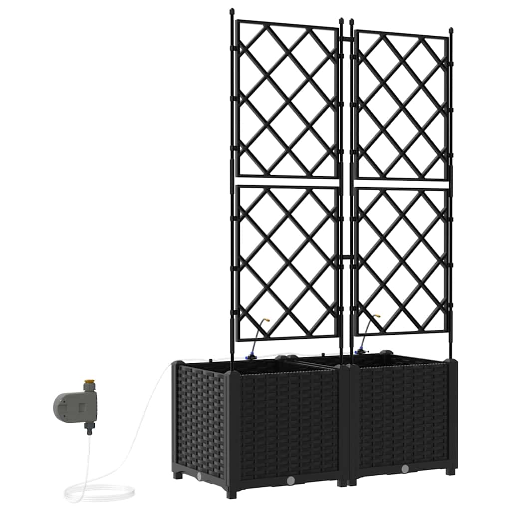 Garden Planter Set 2 Pcs Black 80 X 40 X 142 Cm Plastic