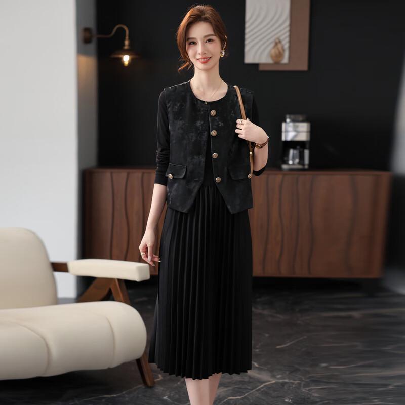 Dames Elegante Jurk met Lange Mouwen en Plooien Set