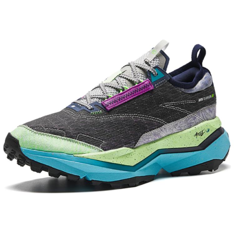 ANTA Tai Hang PRO Men Professional Outdoor Trail Running Shoes Black Gray Fluorescent Green Lake Blue 112416610A-3