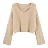 Trendy V-Neck Faux Mink Fur Sweater for Women - Autumn/Winter Cozy Knit Top