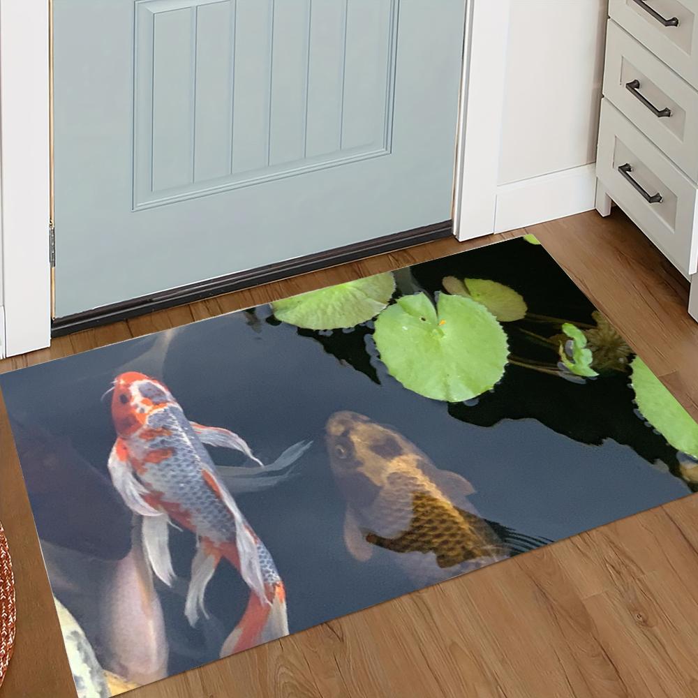 Koi-Fisch Seerose Teppich mit bunten Koi-Fischen Seerose Lotusblatt See Wasser Designs Matte für Schlafzimmer Heimdekoration