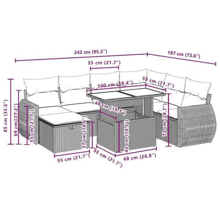 VidaXL Salon de jardin 8 pcs avec coussins marron résine tressée 3275163
