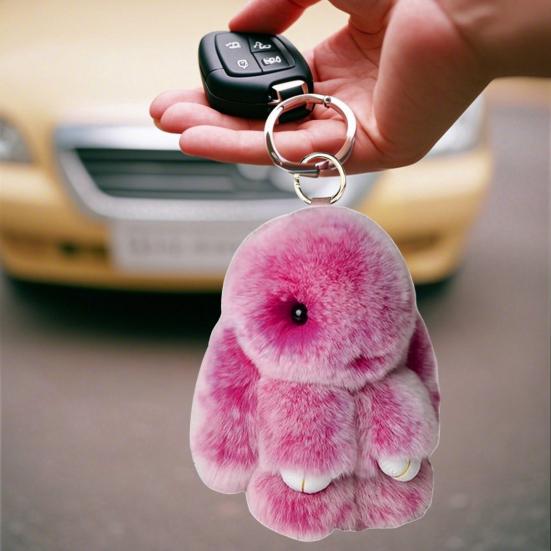 Handmade Soft Plush Bunny Keychain with Tin Box Fluffy Cute Bunny Pom Pom Charm Stuffed Animal Keyring for Easter Birthday Gift