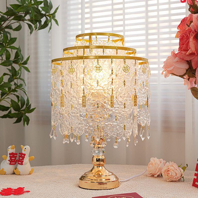Table Lamp Crystal Glass Bedside Lamp Home Table Lamp Lampshade with Round Stand Elegant Modern for Bedroom Living Room Decor