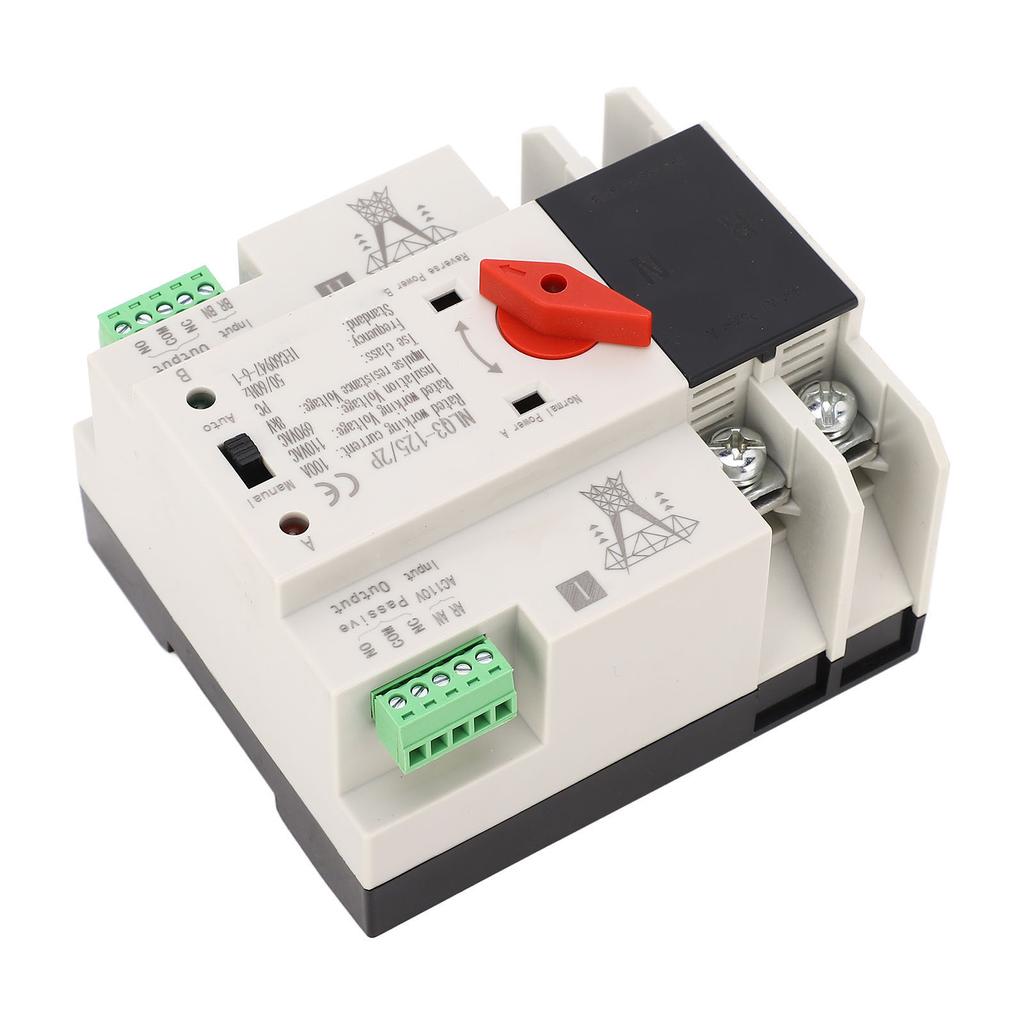 AC110V 100A Dual Power Automatic Transfer Switch 35mm Rail Mounting 2P ATS Generator Transfer Change