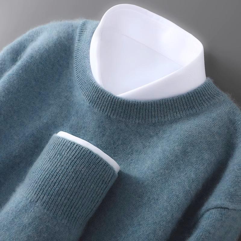 Men's Plus Size 100% Pure Wool Round Neck Cashmere Sweater - Autumn/Winter Casual Knit Pullover