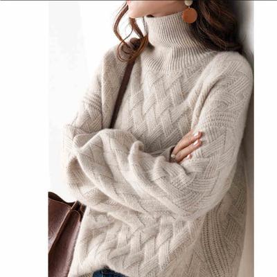 Women's Turtleneck Autumn and Winter Thick Loose Knitted Wool Long-sleeved Pullover Sweater