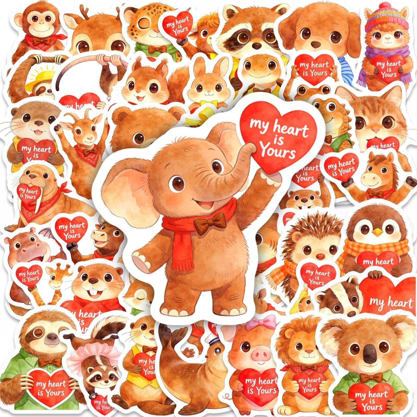 

50 Super Cute Animals Holding Love Confession Stickers Cute Fun Hand Account Envelope Decorative Stickers
