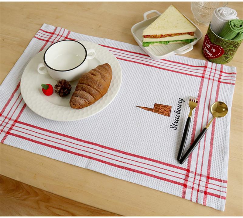 1Pc 40x60cm Cotton White Home Waffle Embroidered Tea Towel Table Napkin Place Mat Kitchen Dishcloth Xmas Gift