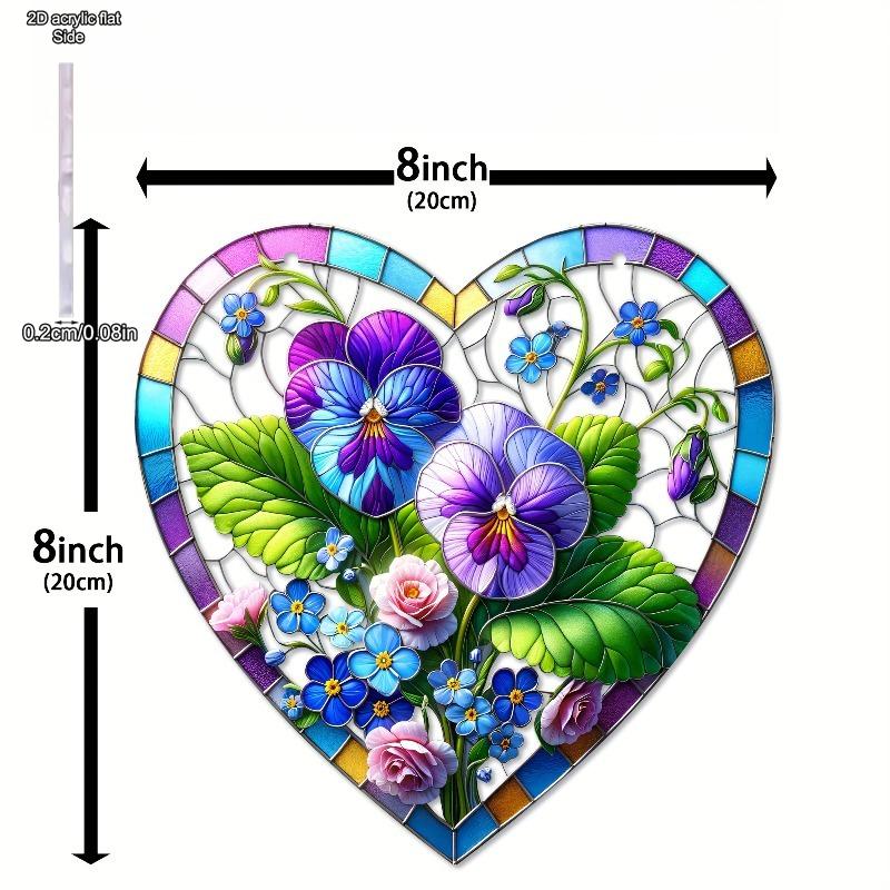Colorful Gilly flower Heart-Shaped Suncatcher - Stained Glass-Style Glass Effect with Vibrant Floral Design, Perfect for Home & Garden Decor, Ideal fo