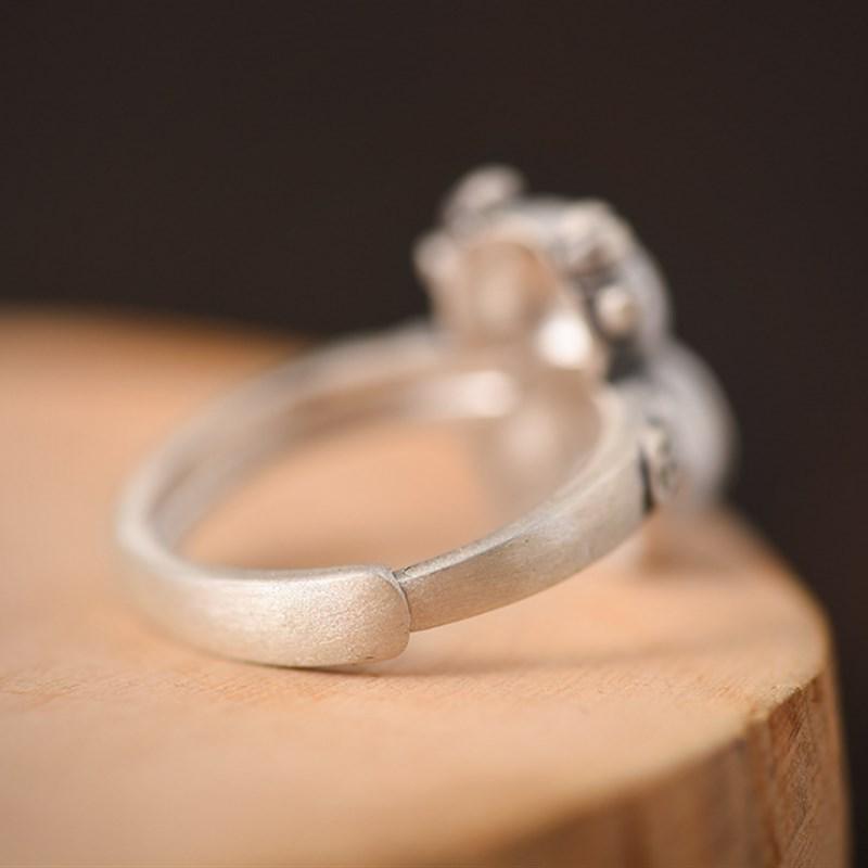 Yin Taifei Thai Silver Ox Zodiac Ring: Women's Retro Unisex Coin Open Band for Year of the Ox.