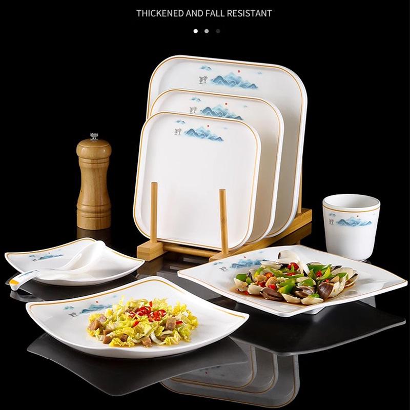 Melamine Square Imitation Porcelain Plate for Hot Pot & Cold Dishes - Commercial Fast Food & Restaurant Tableware