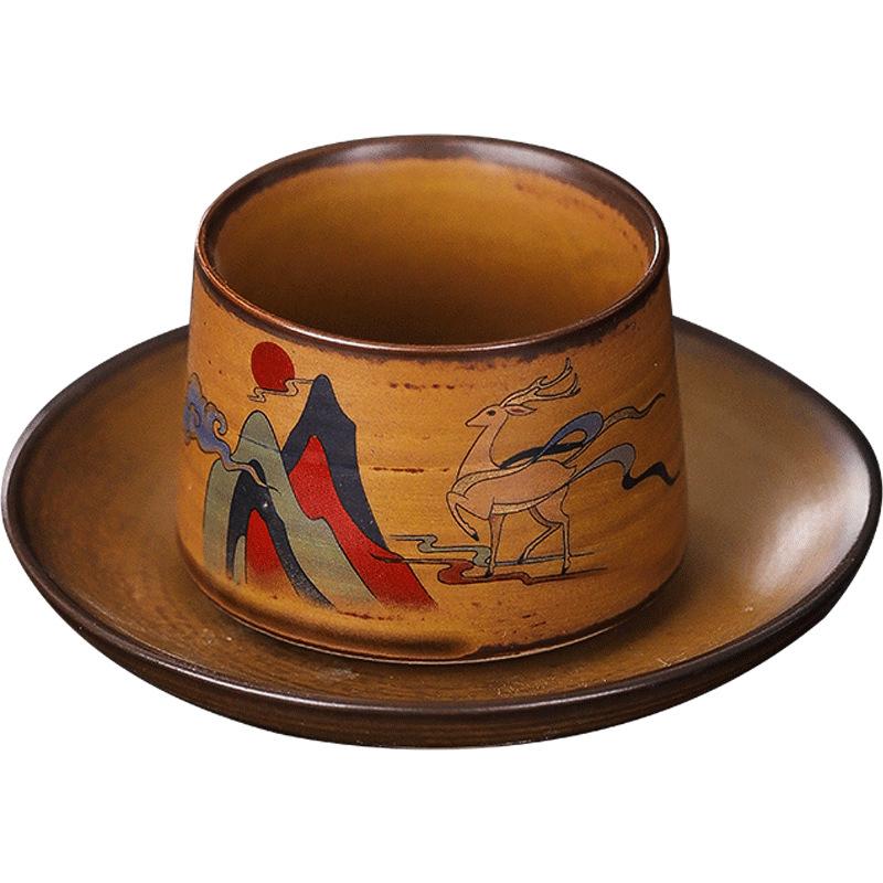 Retro Dunhuang Wandmalerei im chinesischen Stil Neunfarbiger Hirsch Henkelbecher Gongfu Tee Verkostungsbecher Meisterbecher Keramik Souvenir Kleine Tasse
