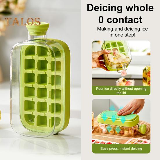 Ice Tray with Lid Bin Efficient Ice Making Mold for Freezer Easy Release No Touch Pouring Ice Cube Maker for Drinks Coffee Cocktail