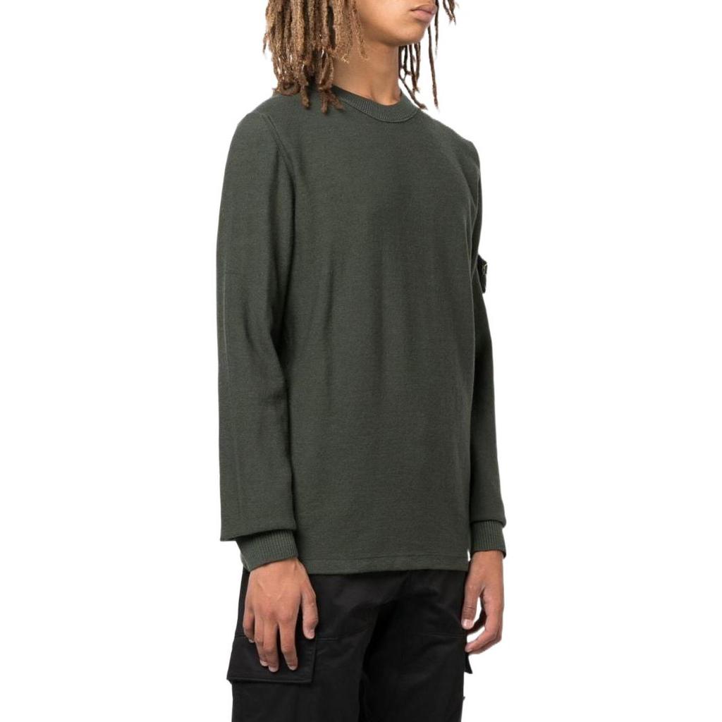 Stone Island Logo Crew Neck Pullover Sweater Men sweater Yellow Green 7715526A1V0058