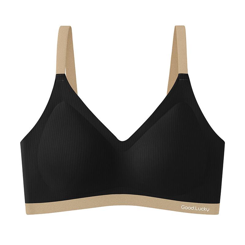 

Fixed cup, thin, gathered, anti-sagging, external expansion, sub-breasts, bra, no marks, contrasting colors, no steel ring, beautiful back. 2xl/69abc (67.5-75kg) чорний