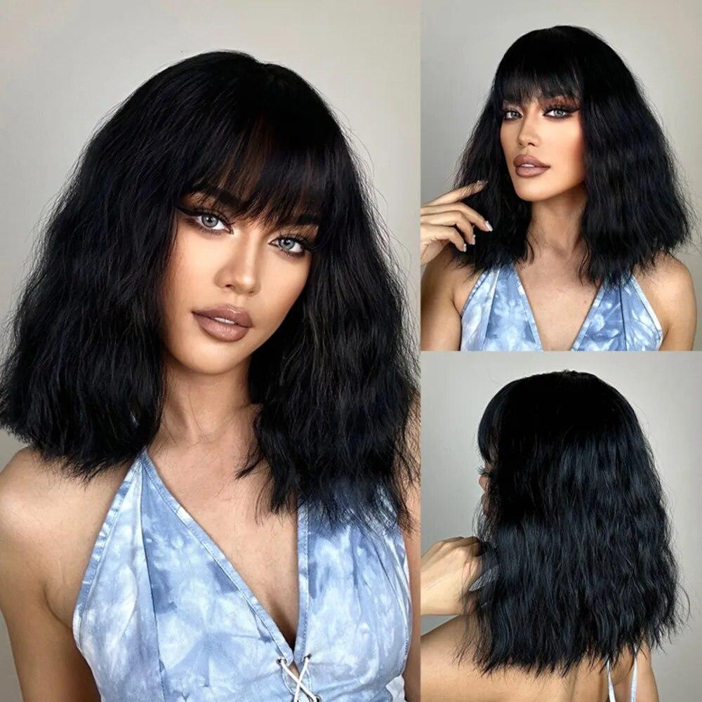 Pink Curly Synthetic Wigs for Black Women Short Kinky Curly Wig with Bangs Heat Resistant Hair Wig Halloween Cosplay Party Wigs