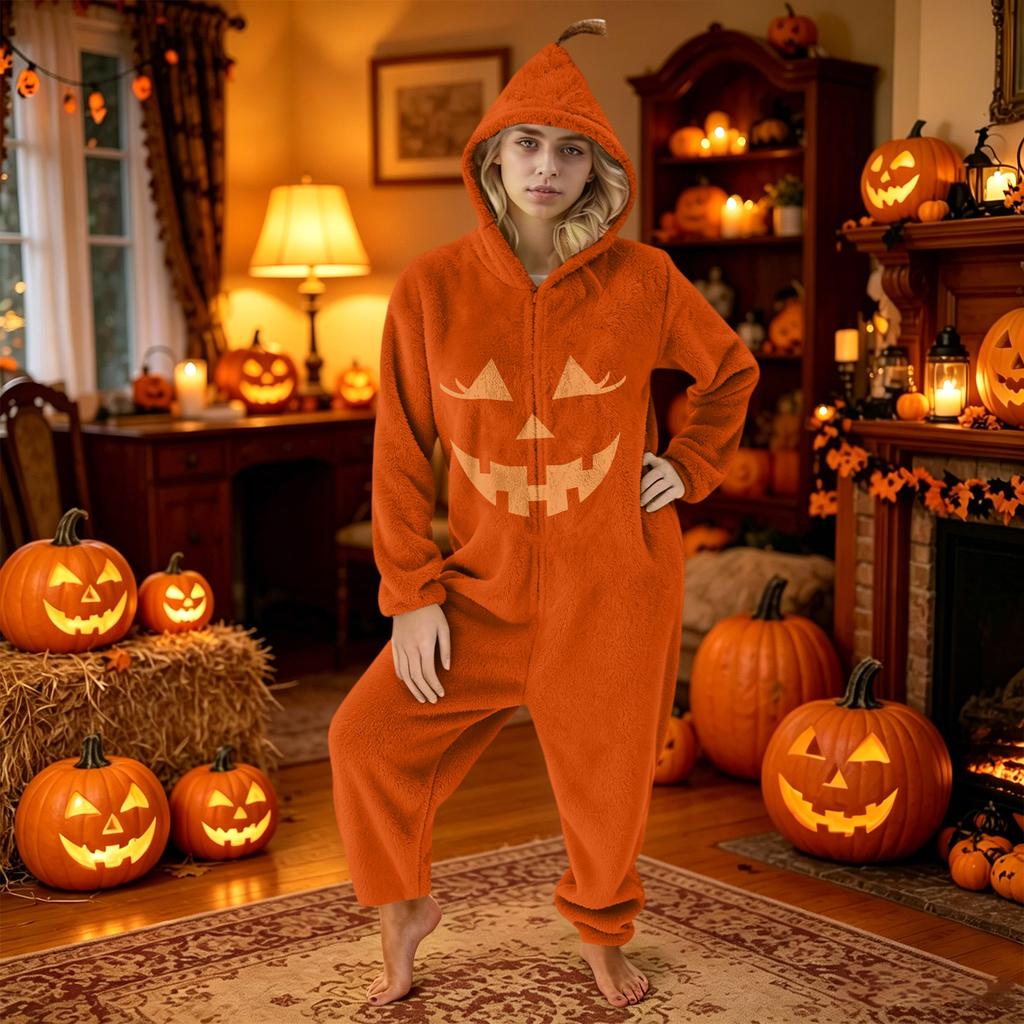 Women's Halloween Print Flannel Pajama Set for Cozy Loungewear