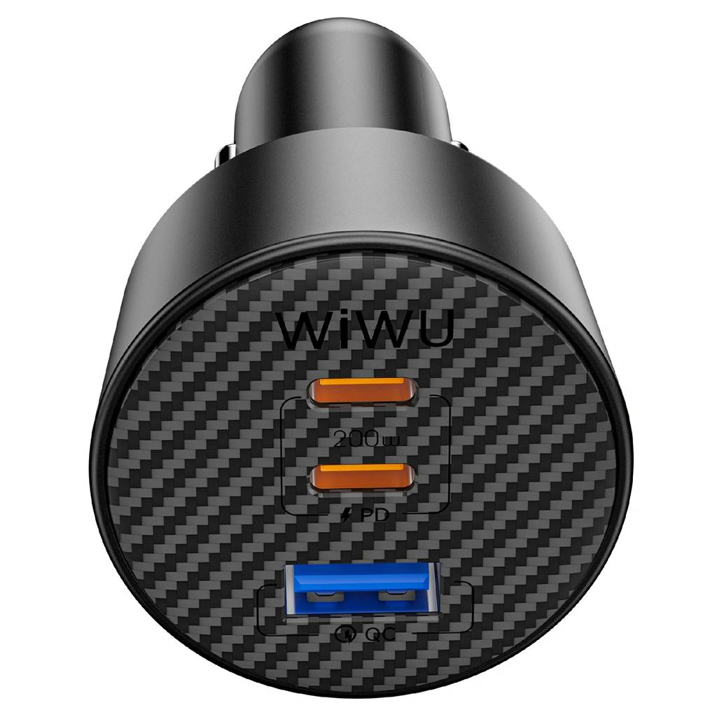 WIWU Wi-CC026 PD 200W Fast Charging Adapter for Vehicle USB A + Dual Type C 3 Ports Car Charger