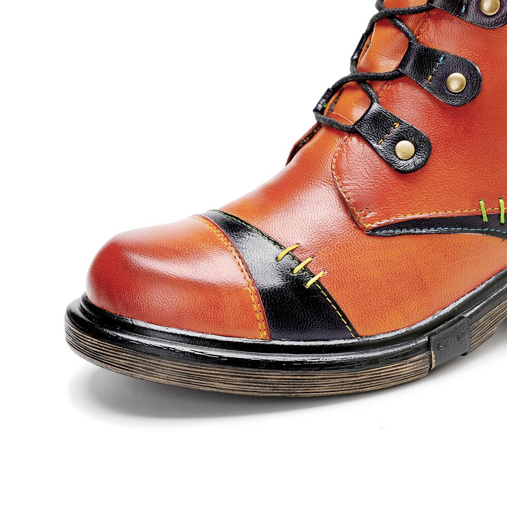 Johnature Short Boots Vintage Genuine Leather Solid Color Comfortable Handmade Women Shoes