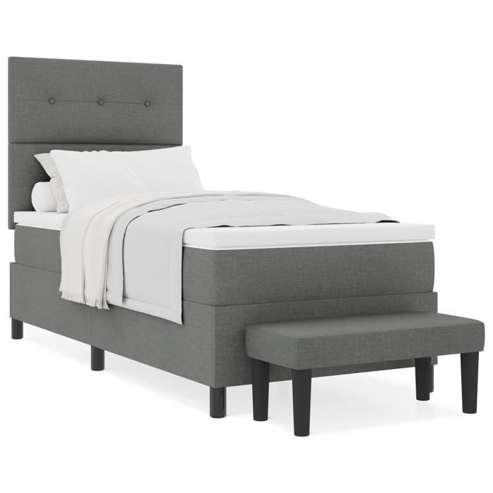 VidaXL Lit à ressort avec matelas et banc gris foncé 100 x 200 cm tissu 3344045