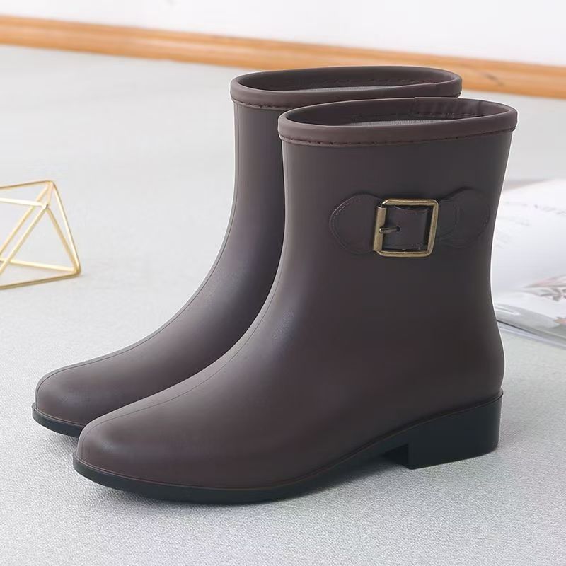 Woman Tow Heel High Top Rain Boots Four Seasons New Soft Sole Non Slip Round Toe Slip On Waterproof Kitchen Work Shoe Water Shoe