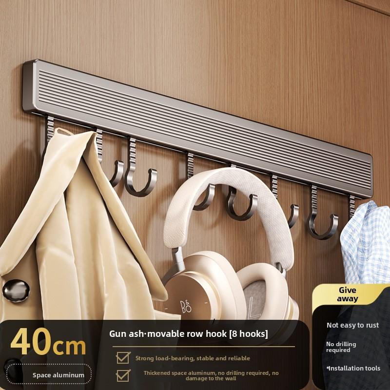 Space Aluminum Wall Hook Set With Strong Adhesive No Drilling Suitable For Bathroom And Closet Storage