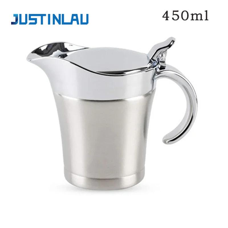 

Stainless Steel Gravy Jug Double Insulated Steak Sauce Jug with Lid Portable Juice Tomato Sauce Jug Dining Table Seasoning Tools