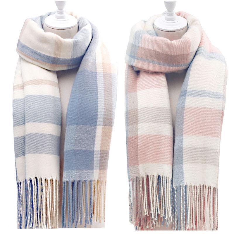 Women's Winter Plaid Scarf, Japanese-Korean Style, Warm & Thick, Versatile Shawl for Couples & Students
