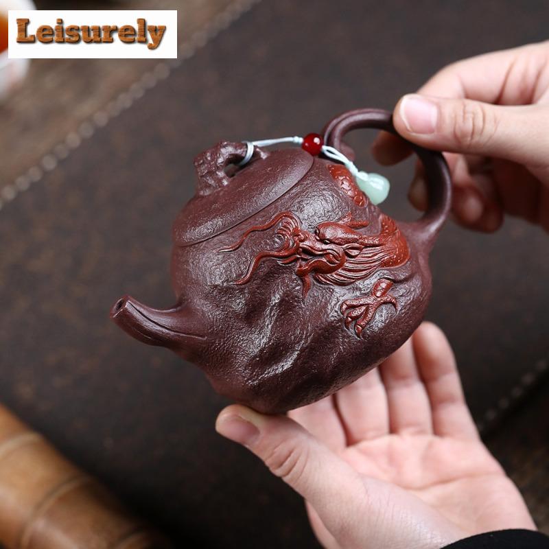 270ml Yixing Purple Clay Teapots Handmade Dragon High Scoop Pot Raw Ore Di Chao Qing Mud Tea Soaking Kettle Zisha Tea Set Craft