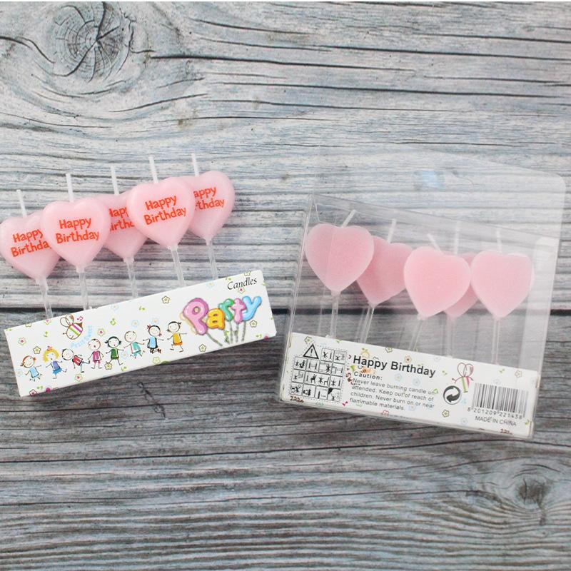 Pink Cute Heart Shaped Confession Valentine's Day Candle Letter Happy Birthday Happy Birthday Candle