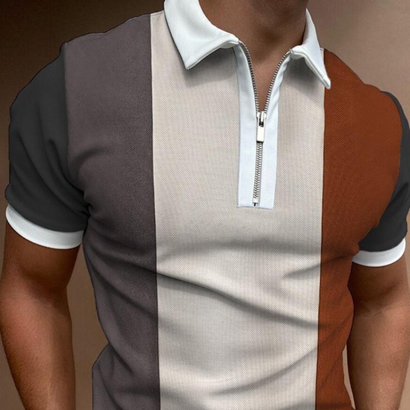 Lapel Polo Shirt Men's Short-sleeved Men's Casual Gradient Colour Blocking Men's T-shirt Tops