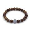 Black Hematite Cross Beaded Bracelet with Wooden Beads - Unisex Handmade String Accessory