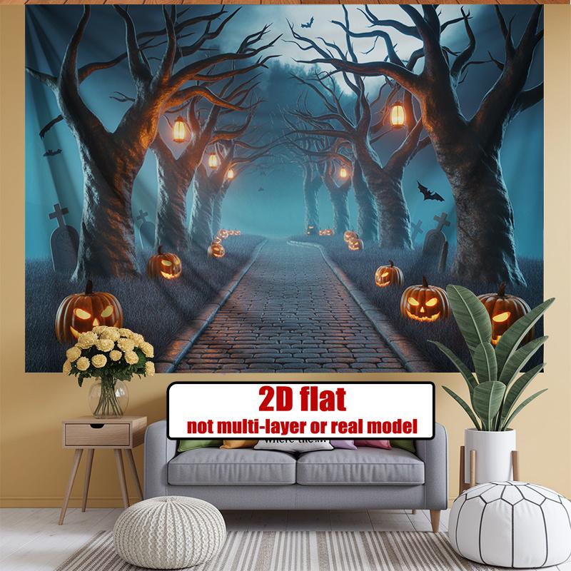 Party Backdrop Halloween Flat Banners Spooky Pumpkin Pathway Forest Path Celebrations Photo Booth Background Front Door Decor