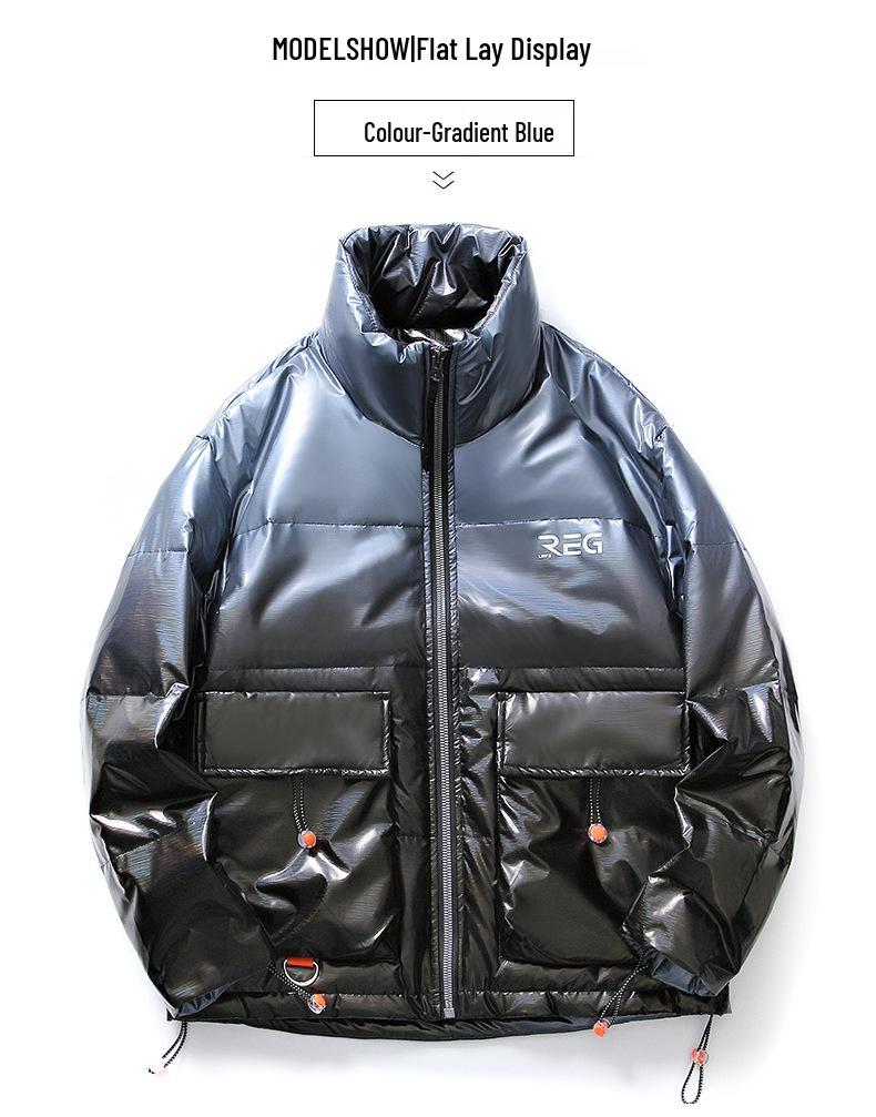2025 Gradient Glossy Men's Winter Down Jacket - 90% Down, Thickened, Trendy Casual Coat