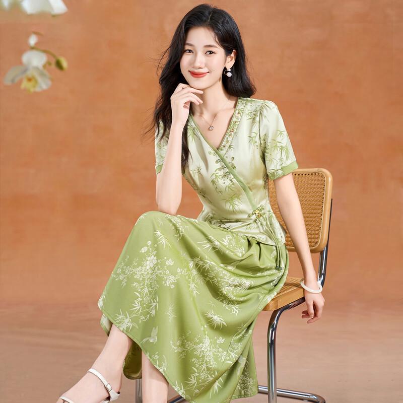 Elegant Green New Chinese Style Cheongsam Two-Piece Suit