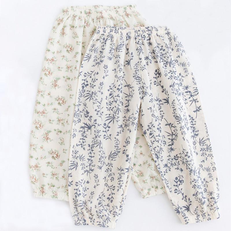 

Летние детские штаны для мальчиков и девочек, хлопковые свободные брюки с принтом, повседневные дышащие тонкие детские штаны на резинке на талии для мальчиков и девочек