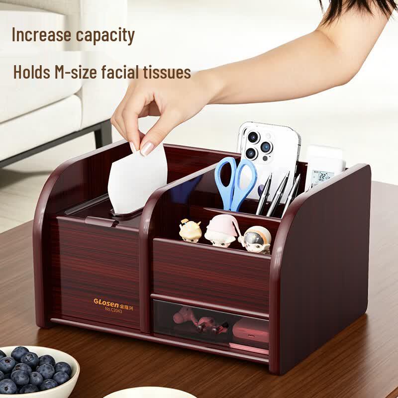 Light Luxury Wooden Desktop Organizer Tissue Box