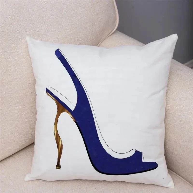 Women'S High Heel Shoes Throw Pillow Cover With Short Plush Print For Living Room Sofa Decoration Cushion Cover Pillow Covers