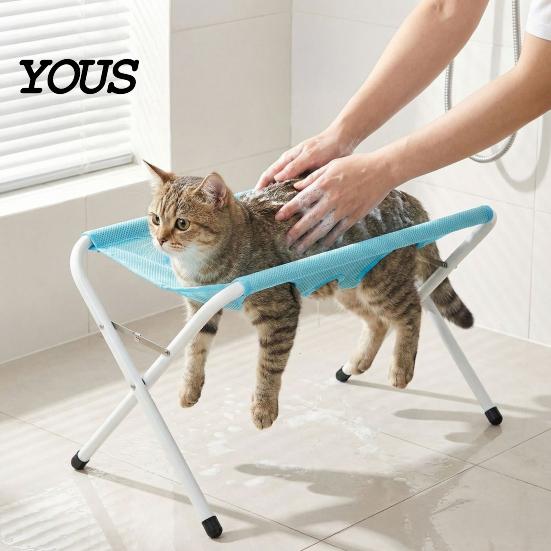 Cat Nail Trimming Holder Pet Grooming Hammock with Stand, Folding Table, Mesh Dog Washing Station for Cats Dogs Portable Bathing