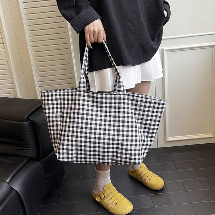 Contrast Color Plaid Shoulder Bag Large Capacity Tote Bag